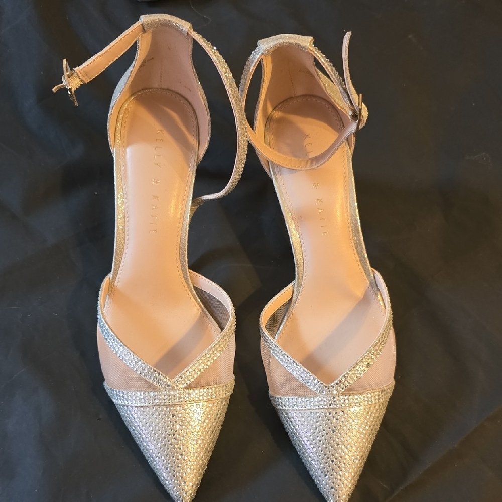 Silver Pointed Toe Heels with Ankle Strap